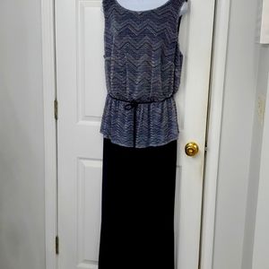 NWT navy Connected Apparel jumpsuit with blue/white fabric top with navy bottom